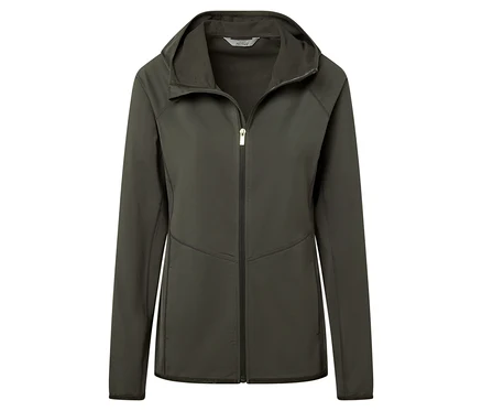 Veste de sport verte avec fermeture éclair et capuche.