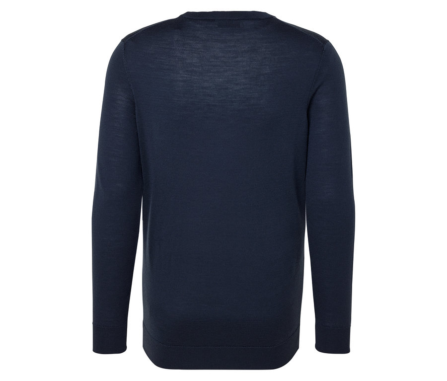 Pull en laine mérinos bleu foncé chiné.