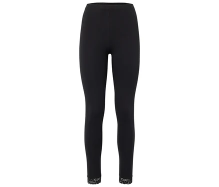 Legging noir avec bordure en dentelle au bas des jambes.