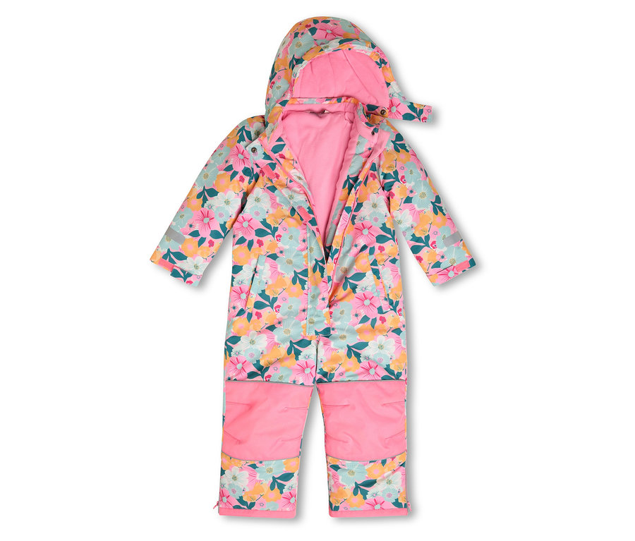Combinaison de neige ouverte pour enfant, motif fleurs.