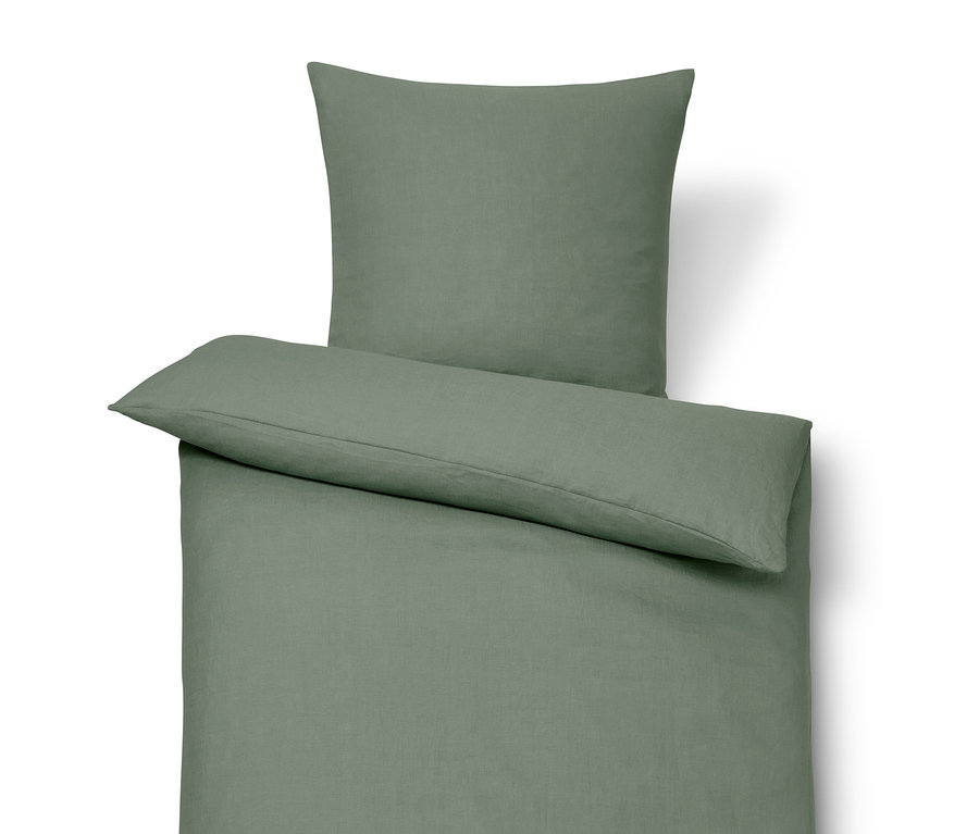 Parure de lit en lin verte de taille standard et grande taille.