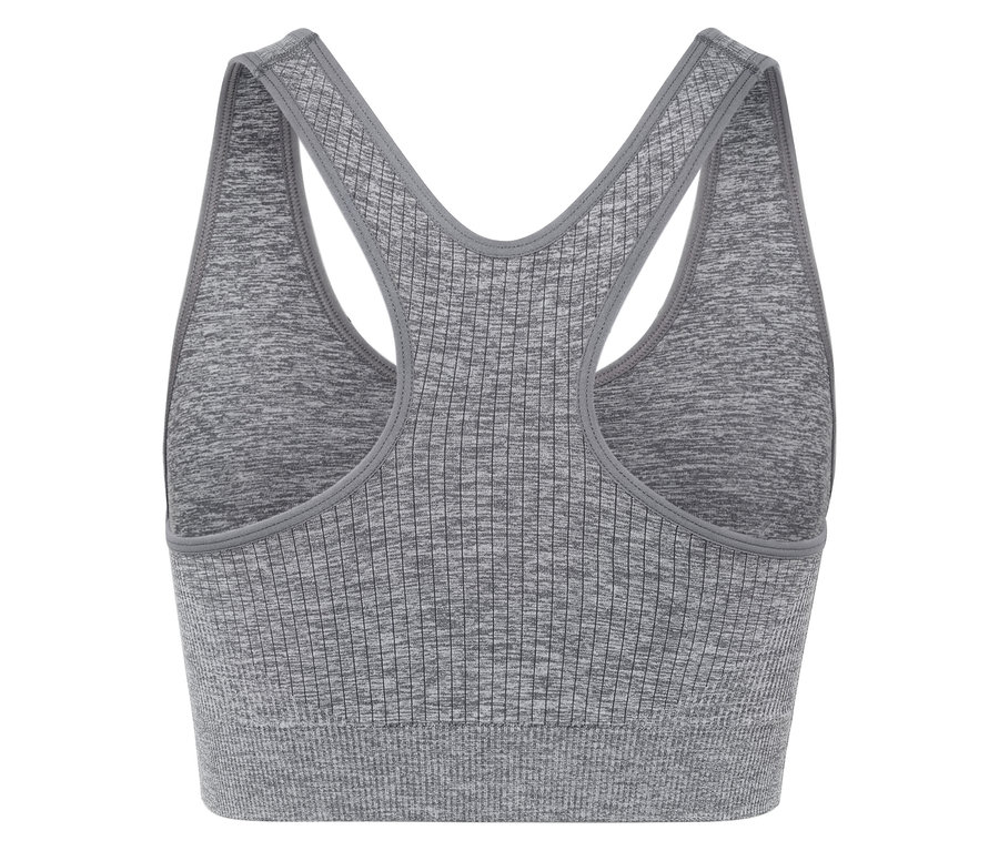 Soutien-gorge de sport gris à dos nageur.
