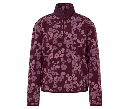 Haut en polaire bordeaux à motif floral.