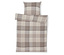 Housse de couette et oreiller à carreaux beiges.