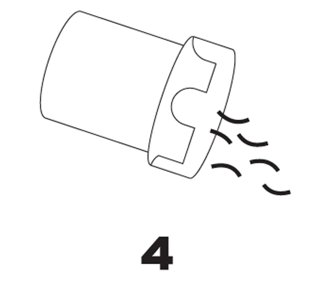 Une illustration montre un récipient incliné déversant du contenu, avec le chiffre 4 en dessous.