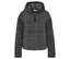 Sweat à capuche gris duveteux avec imprimé animalier et demi-fermeture éclair.