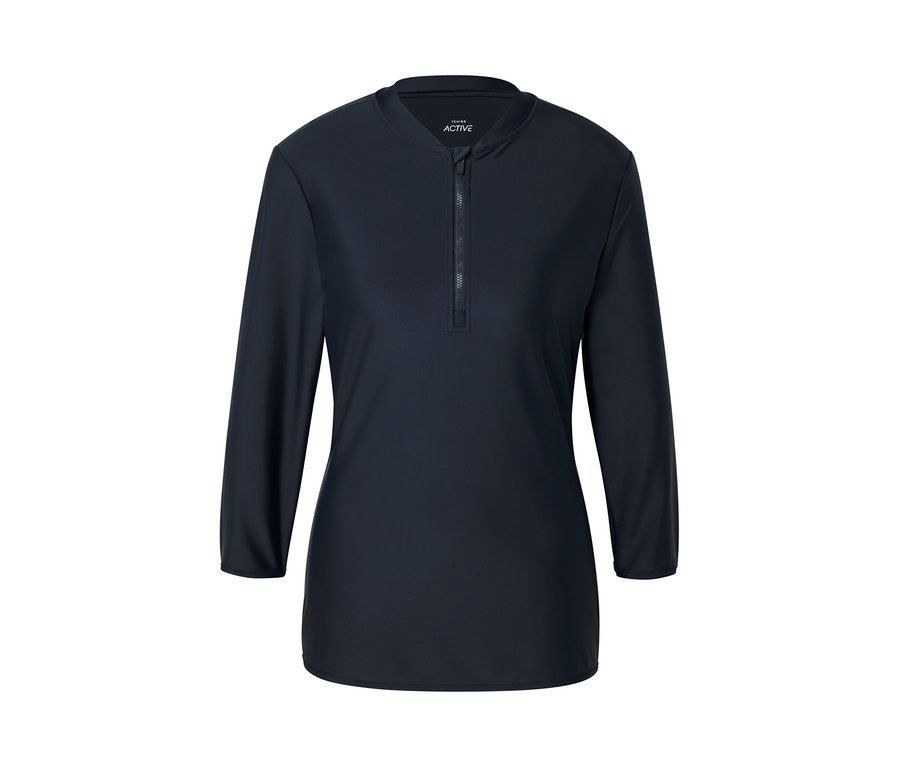 T-shirt de sport bleu marine à manches longues avec fermeture éclair et protection UV.