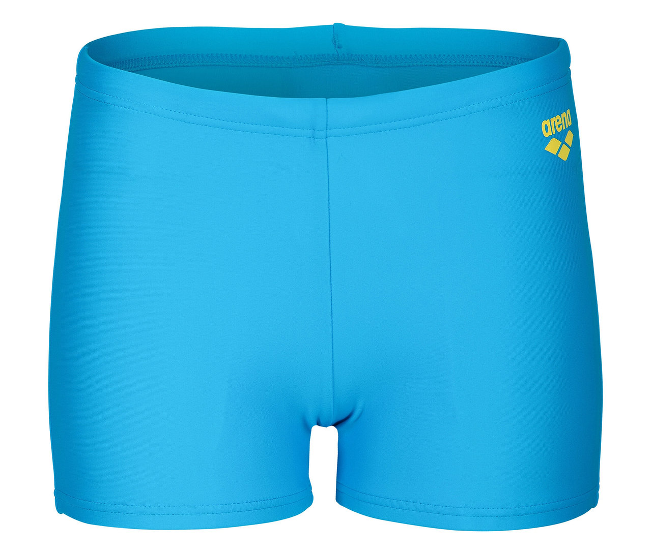 Maillot de bain bleu clair avec logo Arena jaune.