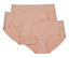 Trois culottes couleur chair pour femmes sont superposées.