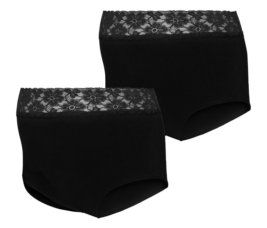 Deux culottes noires MAMALICIOUS MLHEAL HW LACE PANTIES 2-P NOOS sont superposées.