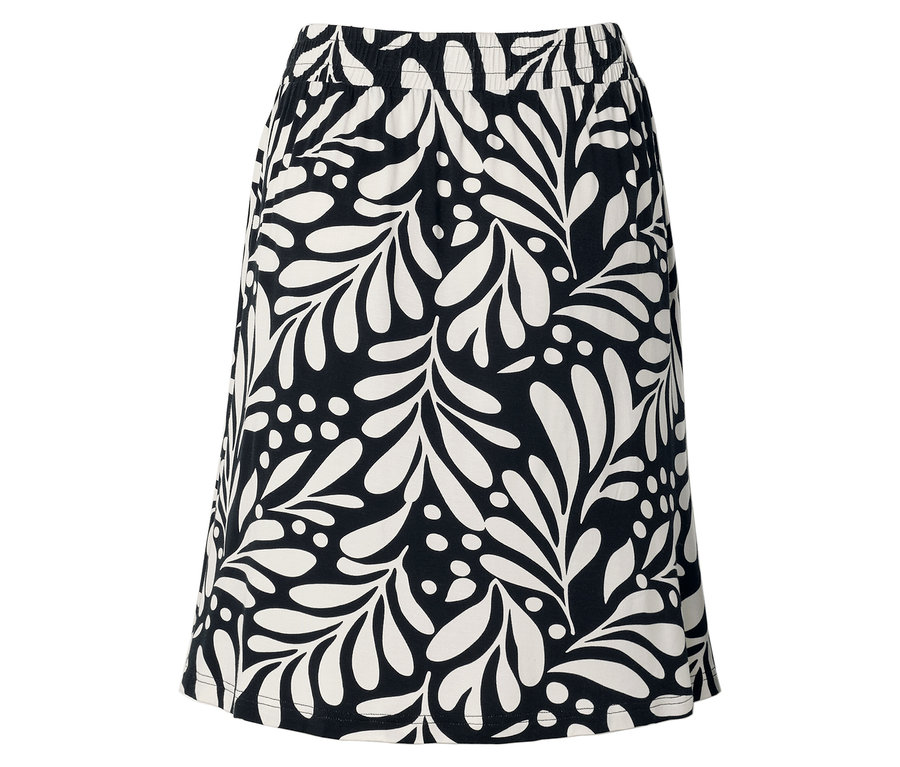 Jupe noire et blanche à motif de feuilles.