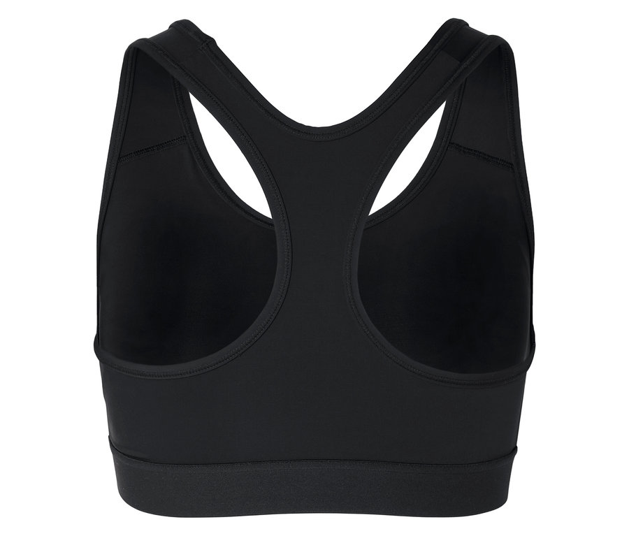 Vue arrière d'un soutien-gorge de sport noir avec dos nageur.