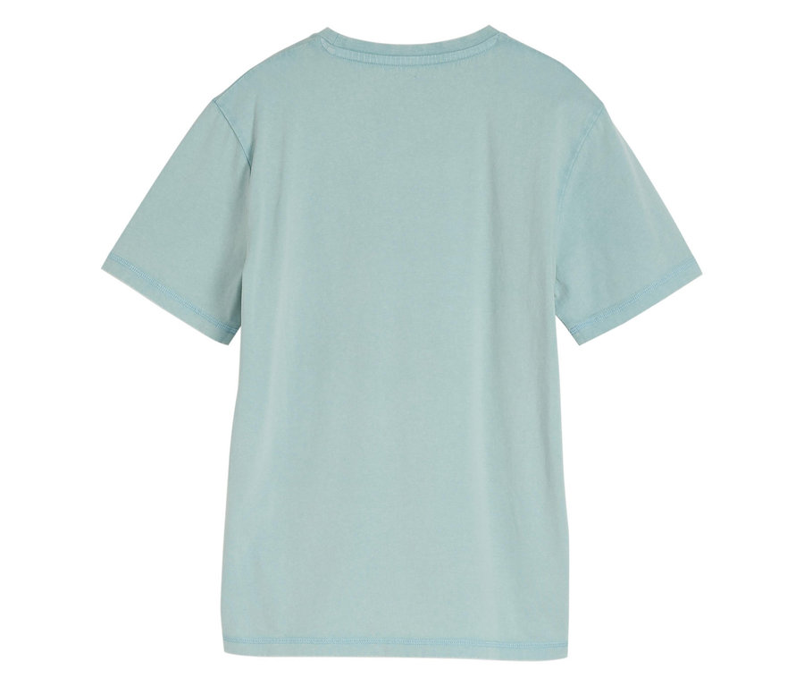 Vue arrière d'un t-shirt basique pour enfant Tom Tailor bleu clair avec un effet délavé.