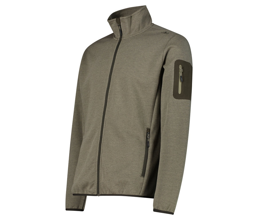 Une veste en polaire olive zippée avec des poches.