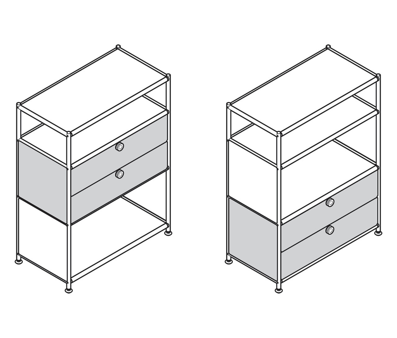 Deux commodes en métal «
CN3 » avec 2 tiroirs.