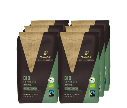 Six paquets de café en grains Vista Collection Bio Espresso – 6x 1 kg.