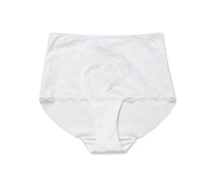 Culotte blanche taille haute en dentelle florale pour femme.