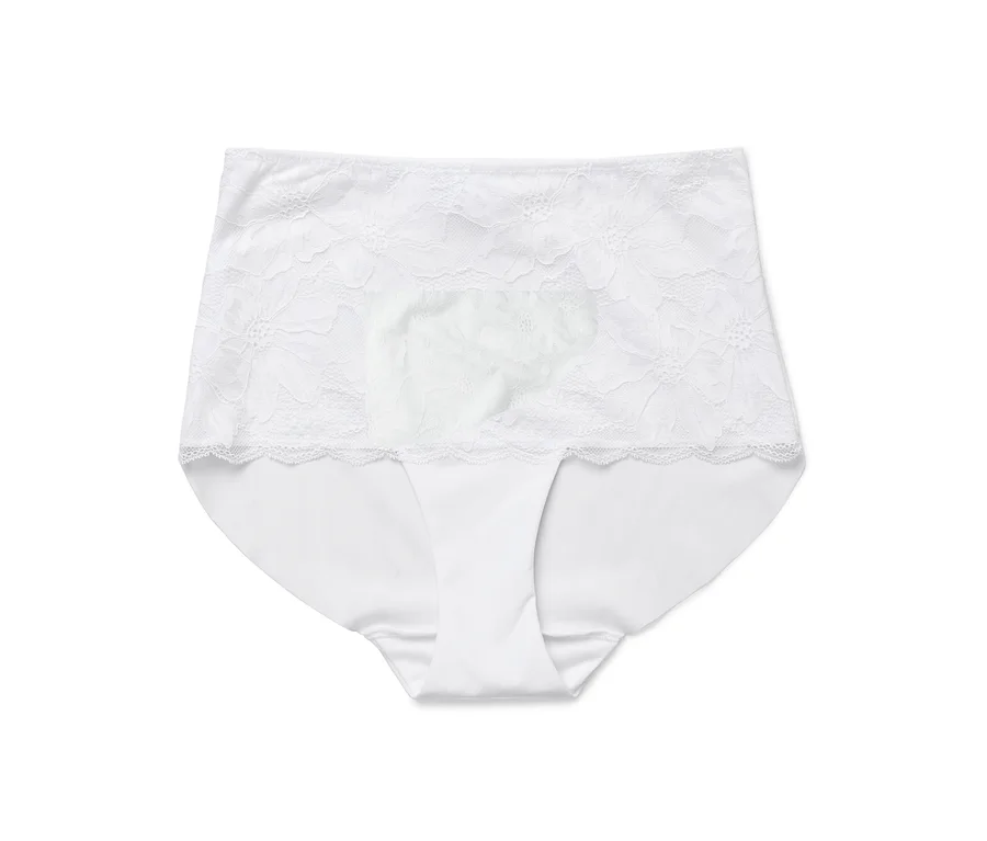 Culotte blanche taille haute en dentelle florale pour femme.