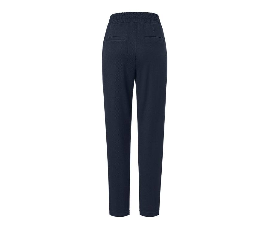 Vue arrière d'un pantalon de jogging bleu foncé avec nervure.