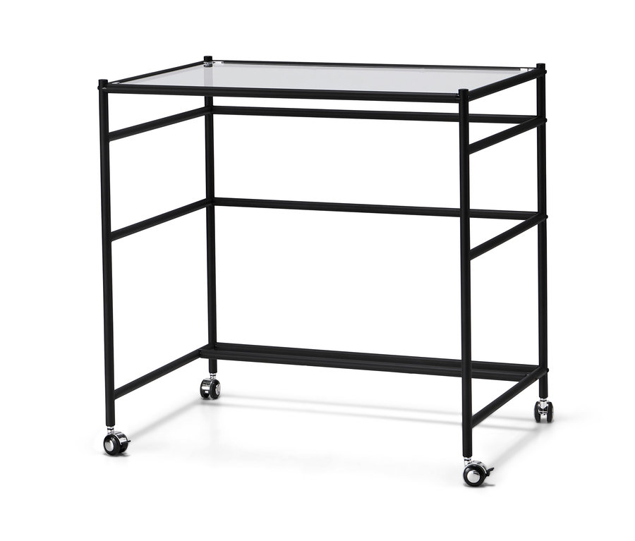 Bureau en verre noir « CN3 » à roulettes.