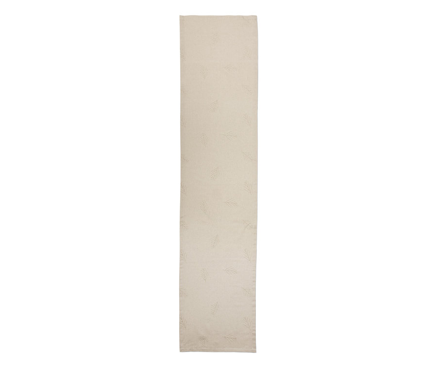 Chemin de table en jacquard, offwhite, avec un motif de feuilles discret.