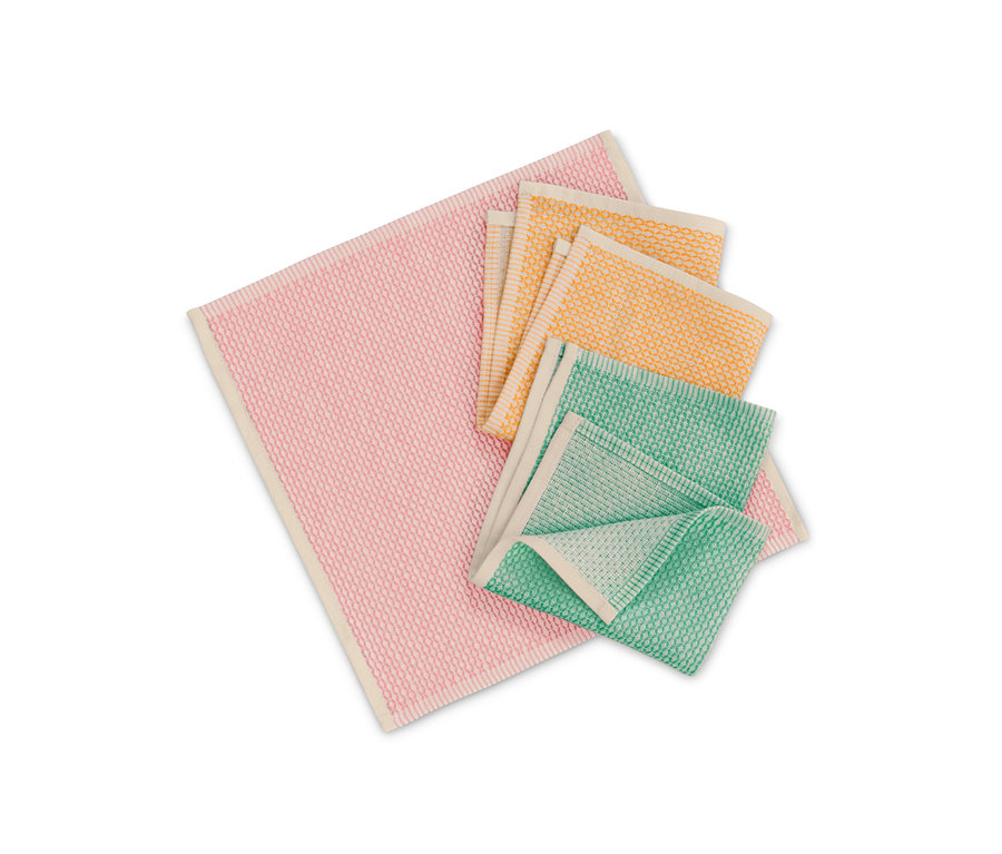 Chiffons à vaisselle roses, jaunes et verts, lot de 3.