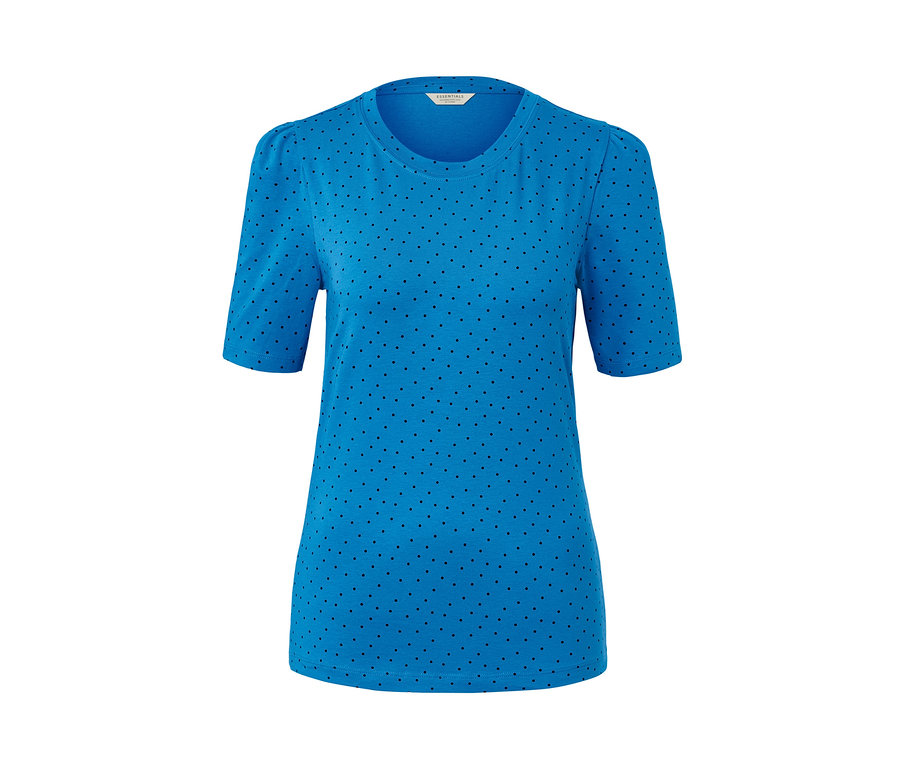 T-shirt bleu à manches courtes avec motif à pois.