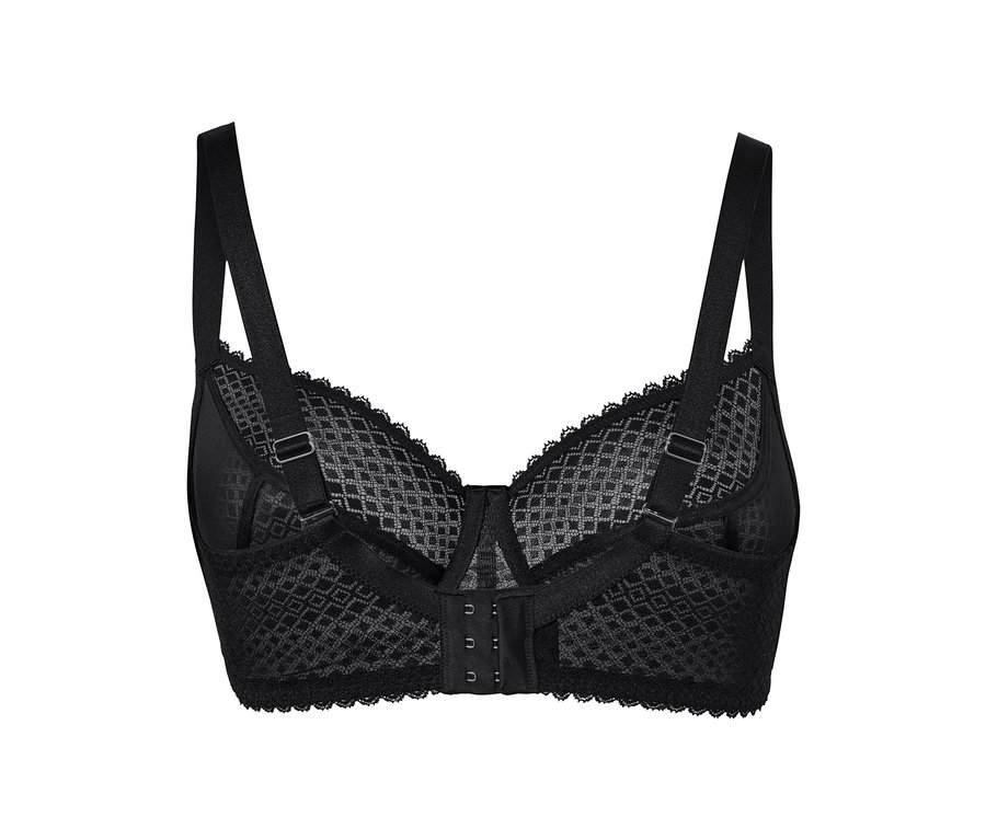 Soutien-gorge à armatures noir avec bordure en dentelle.