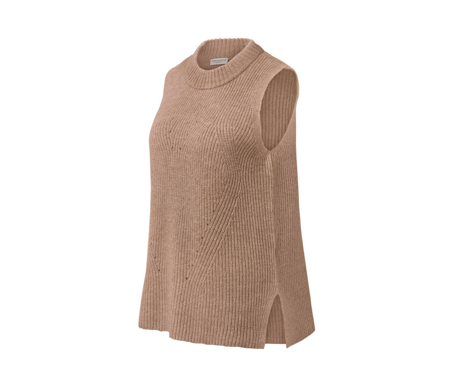 Pull sans manches en maille beige chiné.