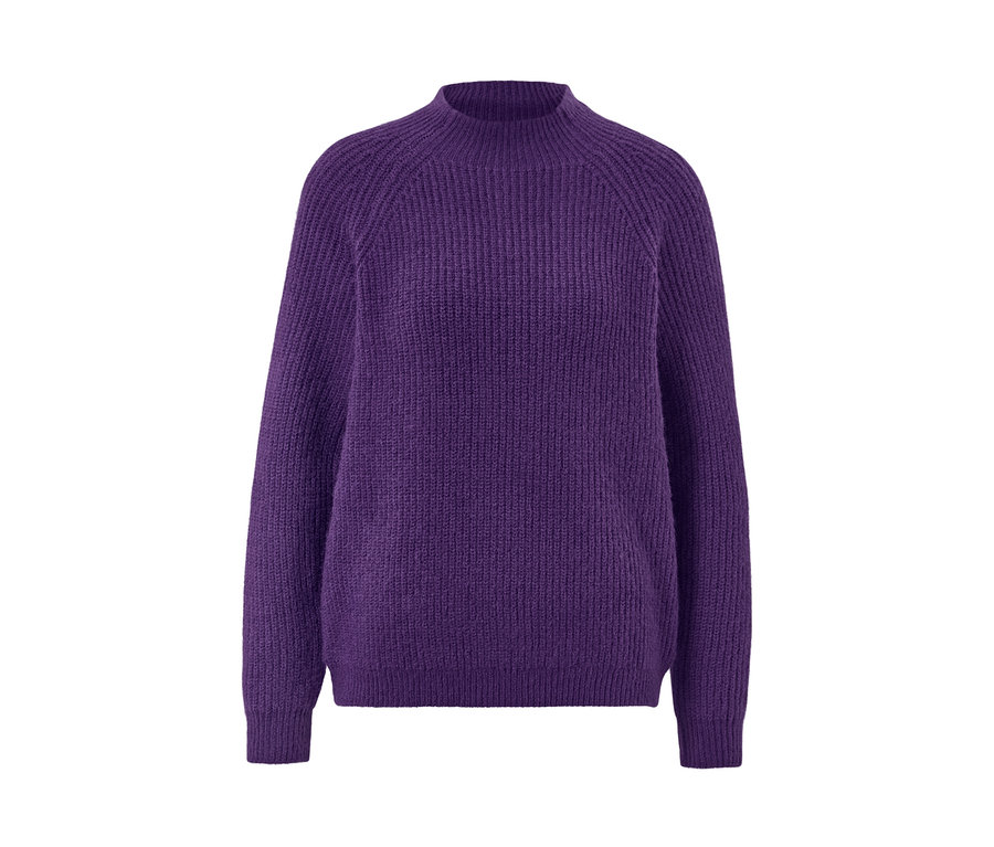 Pull à col droit en grosse maille violet.