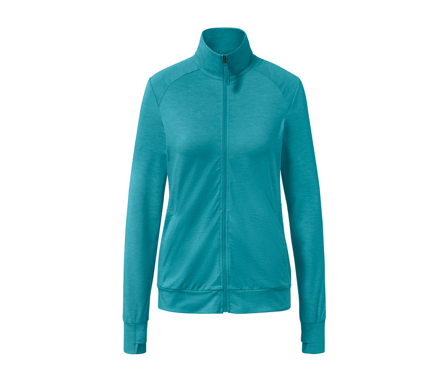 Veste fonctionnelle turquoise avec fermeture éclair.