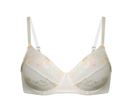Soutien-gorge à armatures crème avec de la dentelle.