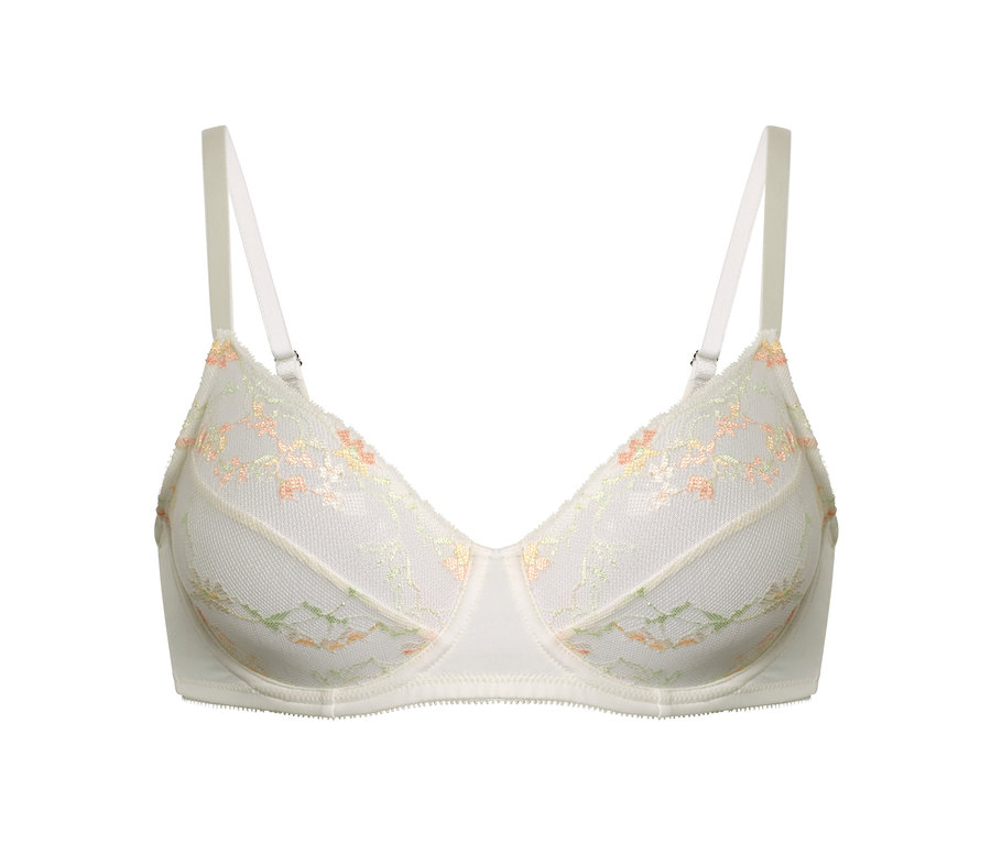 Soutien-gorge à armatures crème avec de la dentelle.