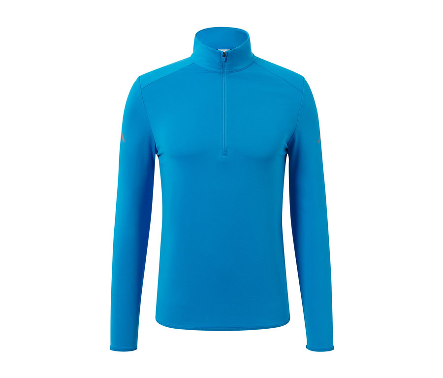 Vue détaillée d'un t-shirt fonctionnel thermique bleu fluo.