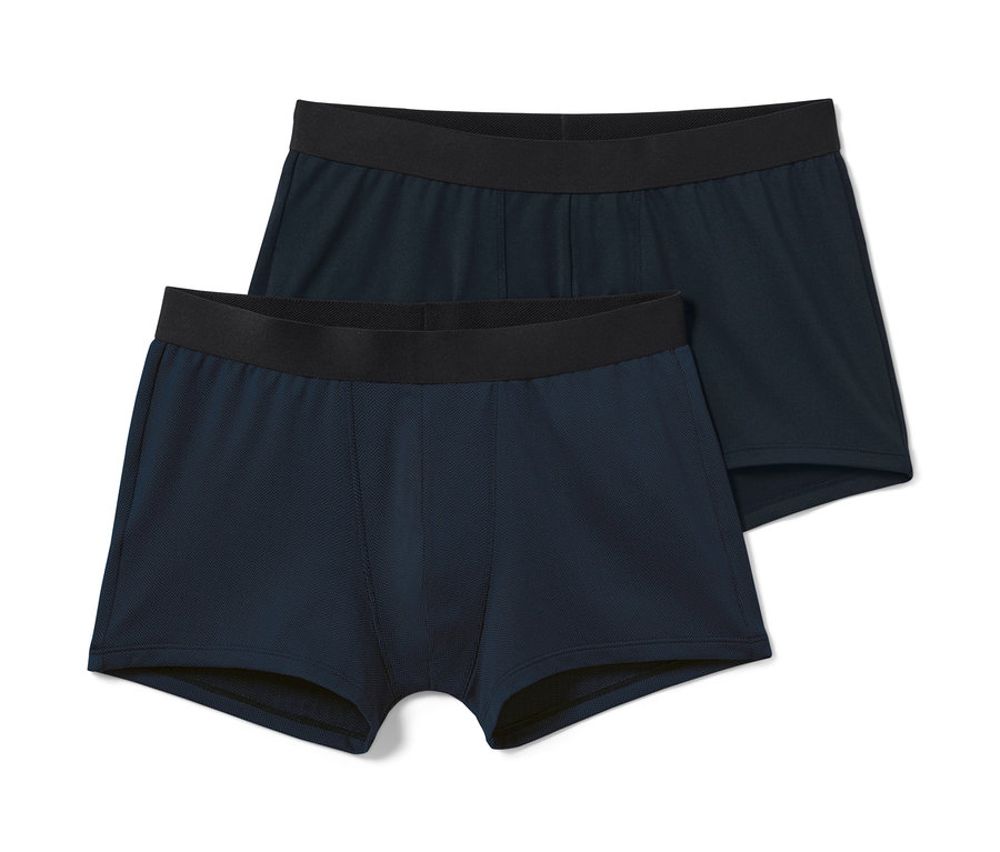 Deux boxers bleus marine avec ceinture noire.