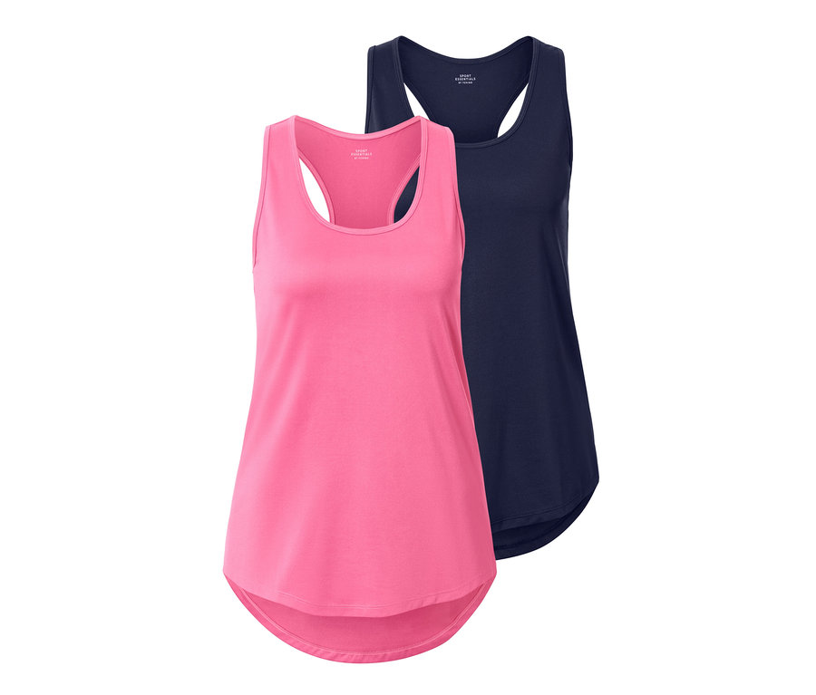 Deux tops techniques, un rose vif et un bleu.