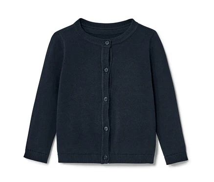 Jaquette en maille bleu marine pour enfant avec boutons.