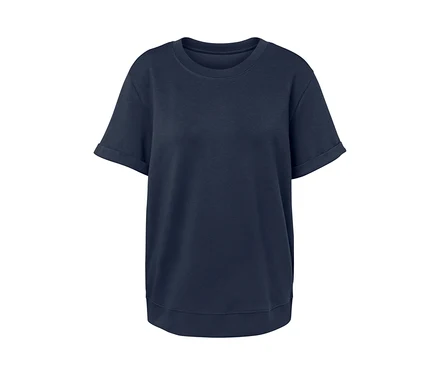 T-shirt bleu foncé en mélange avec modal et manches courtes.