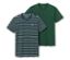 Deux t-shirts à encolure ronde : un vert et un rayé bleu et blanc.