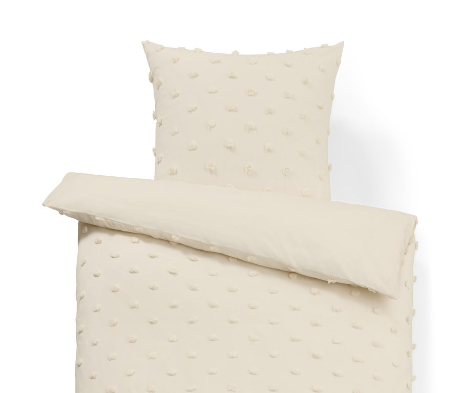 Parure de lit en coton premium beige, taille standard avec texture à pois.