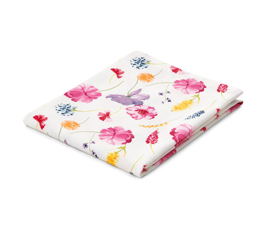 Nappe en coton pliée avec motif floral.