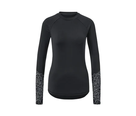 T-shirt technique à manches longues noir avec imprimé argenté sur les manches.