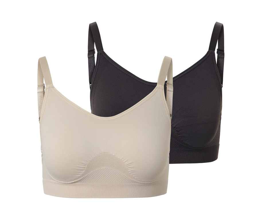 Deux soutiens-gorge de sport sans couture marron et sable.