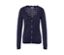 Veste en maille bleu foncé avec motif ajouré et boutons.