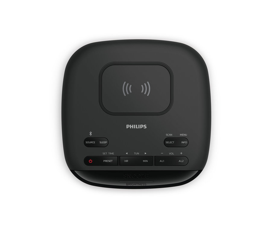Radio-réveil DAB Philips TAR7705 noir avec boutons de commande.