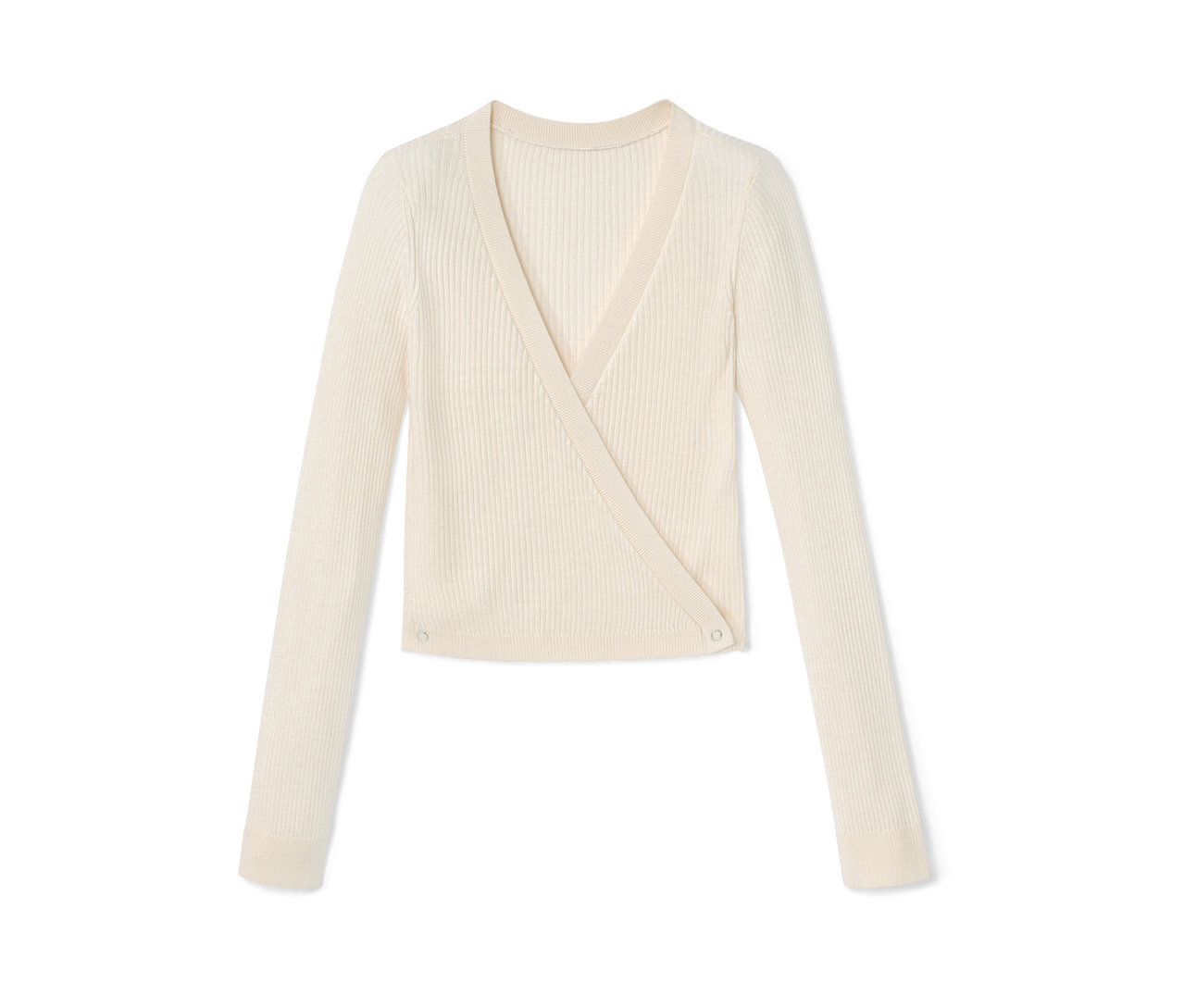 Veste en tricot enfant crème à manches longues avec encolure en V et fermeture à boutons.