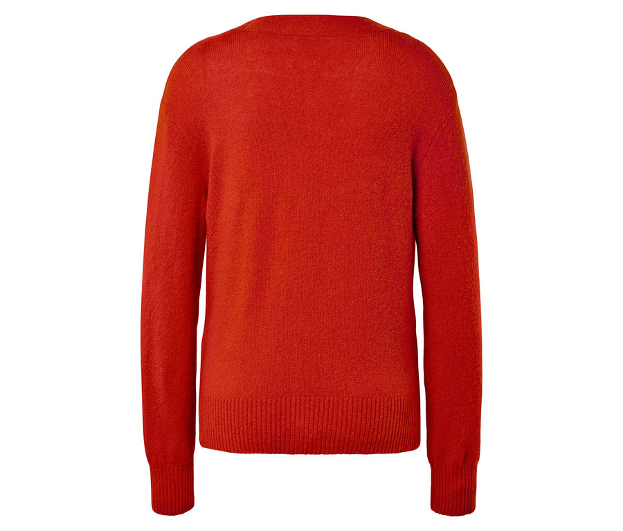Vue arrière d'un pull orange à manches longues.