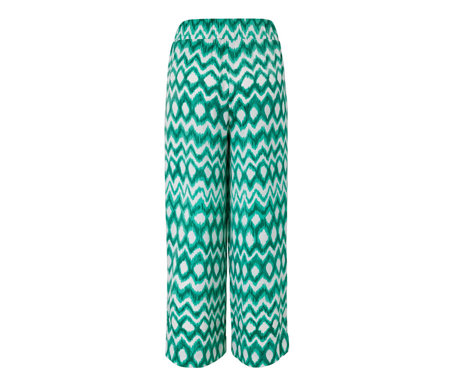 Pantalon en satin imprimé vert et blanc.
