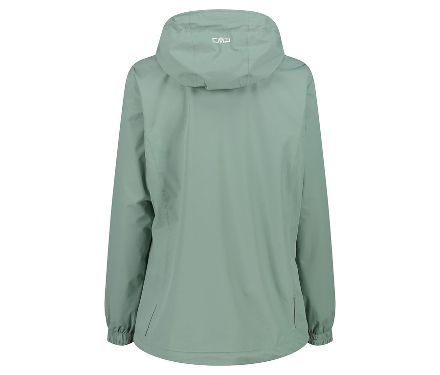 Vue arrière d'une veste CMP vert clair avec capuche.