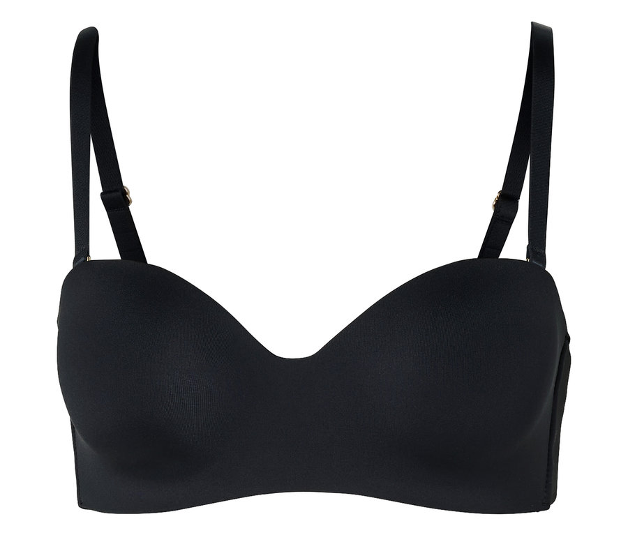 Soutien-gorge noir sans bretelles avec bretelles réglables.